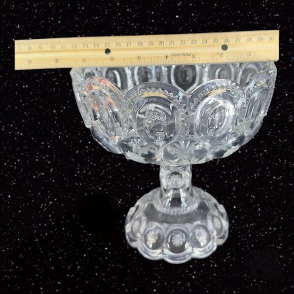 Antique EAPG Adams & Co Palace Moon & Stars Compote Large Clear Manganese 365nm - Picture 11 of 15